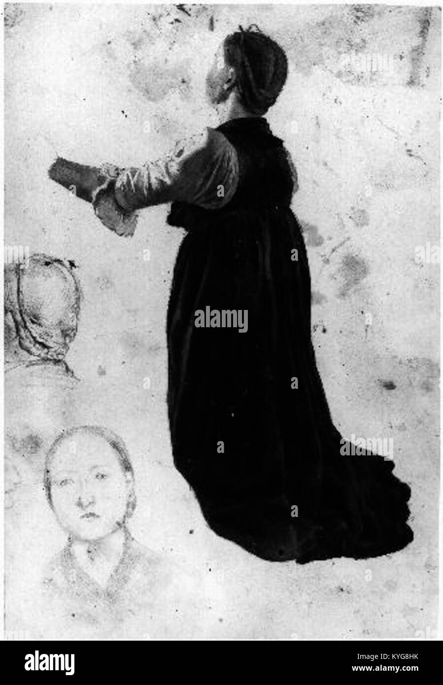 Quido Manes 1828-1880 - Klecici devce a studie zenskych hlav, studie k obrazu Krestanske cviceni na Domazlicku Stock Photo
