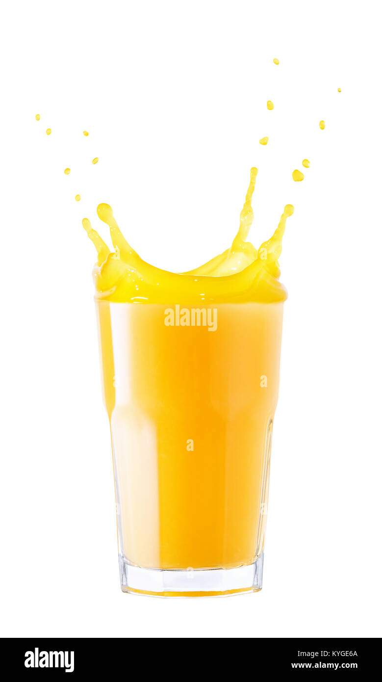 glass of splashing orange juice Stock Photo