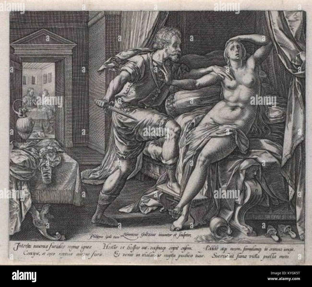 Rytec Hendrick Goltzius 1558-1617 - Tarquinius a Lukrecie, z cyklu Pribeh Lukrecie Stock Photo