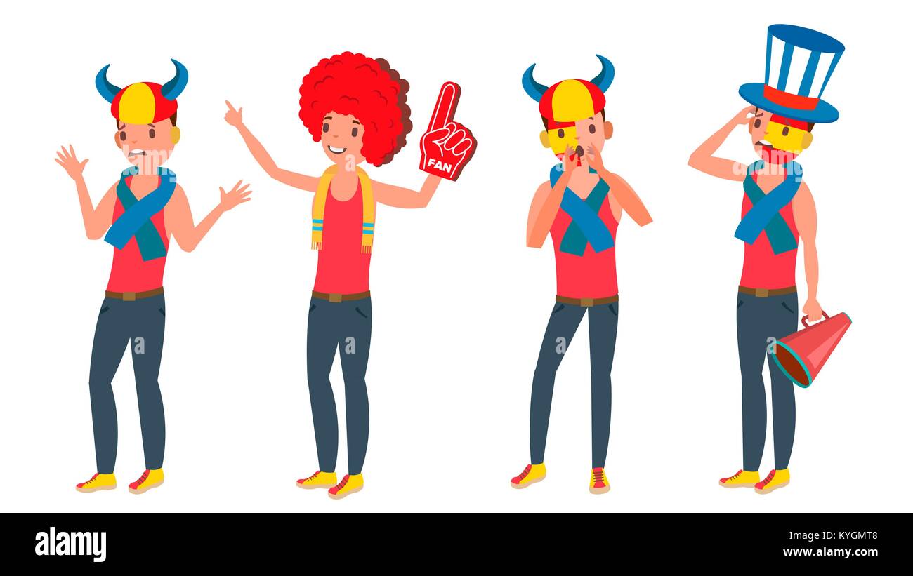 Sport Fan Watching Sport Match Vector. Football, Soccer, Hockey Sports