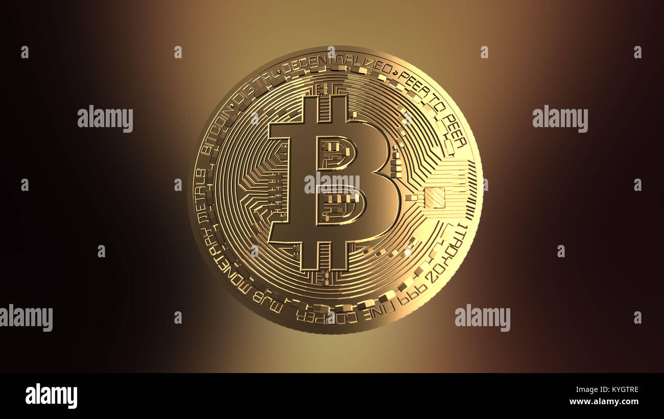 Bitcoin - computer generated image of a golden coin Stock Photo - Alamy