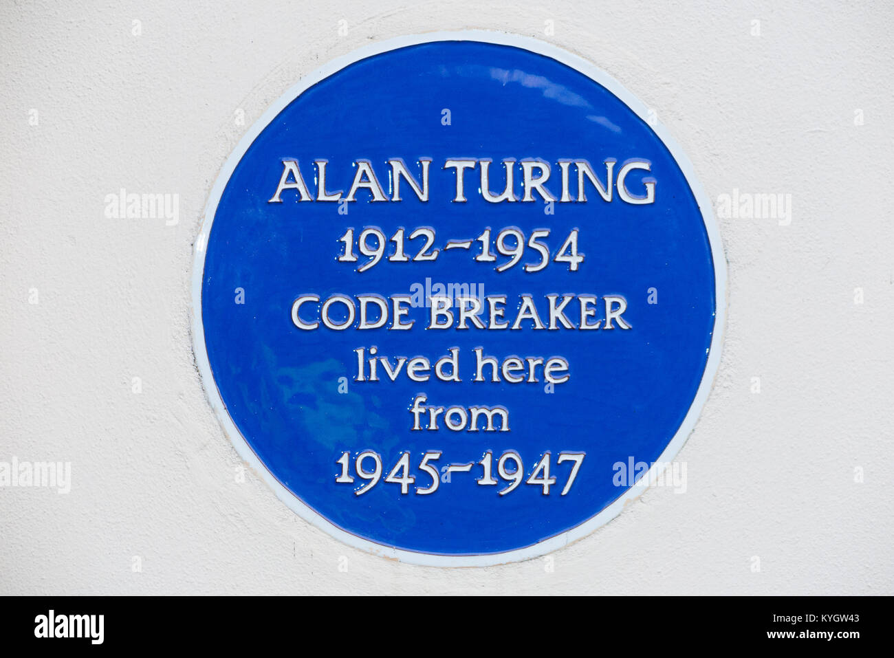 Blue plaque on former home of / house once lived in by Alan Turing, the famous mathematician & enigma code breaker. 78 High Street, Hampton. UK. (93) Stock Photo