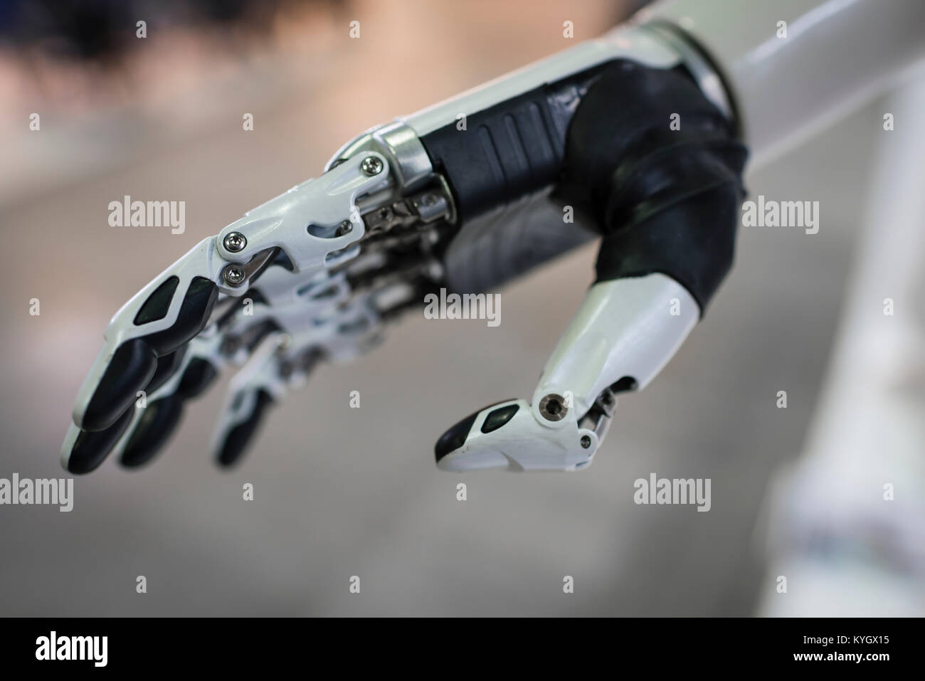 Lucerne, Switzerland - 2 Dec 2017: Artificial hand prosthesis, exhibited at the Swiss Handicap fair in Lucerne, Switzerland. Stock Photo