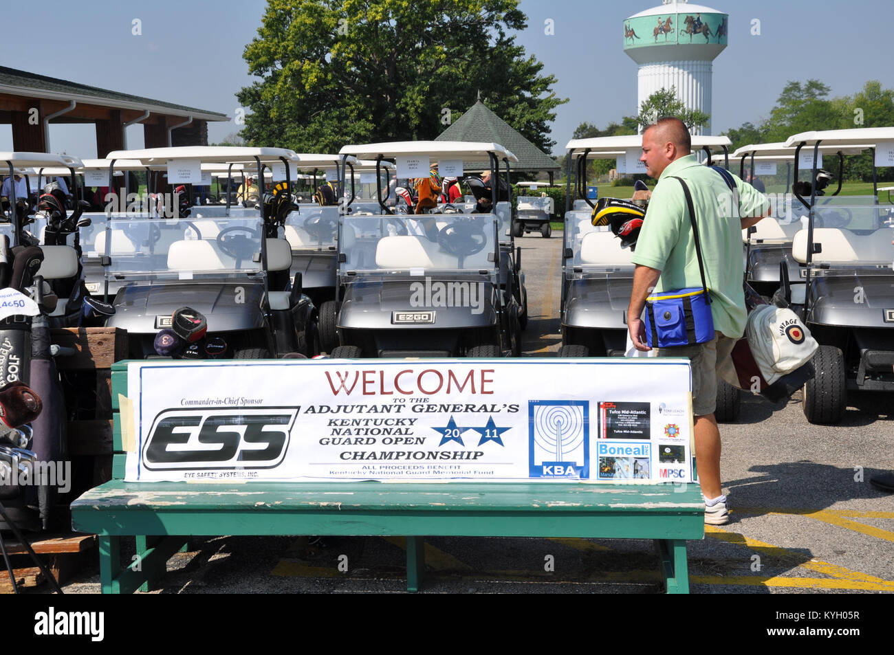 Kentucky Guardsman Chief Warrant Officer Larry hops in his golf