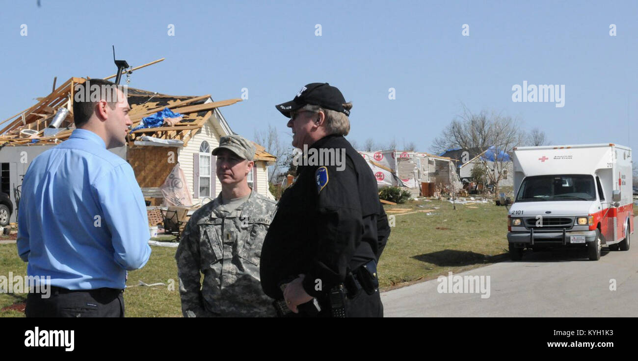 2nd Lieutenant Sean Jones meets with local authorities in LaRue County
