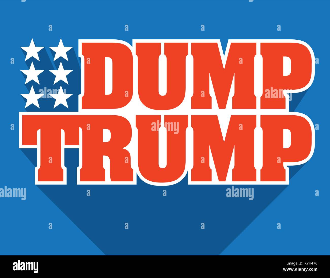 Dump Trump Badge or Emblem Vector Design. Red white and blue typographic design protesting Donald Trump’s presidency with the words Dump Trump. Stock Vector