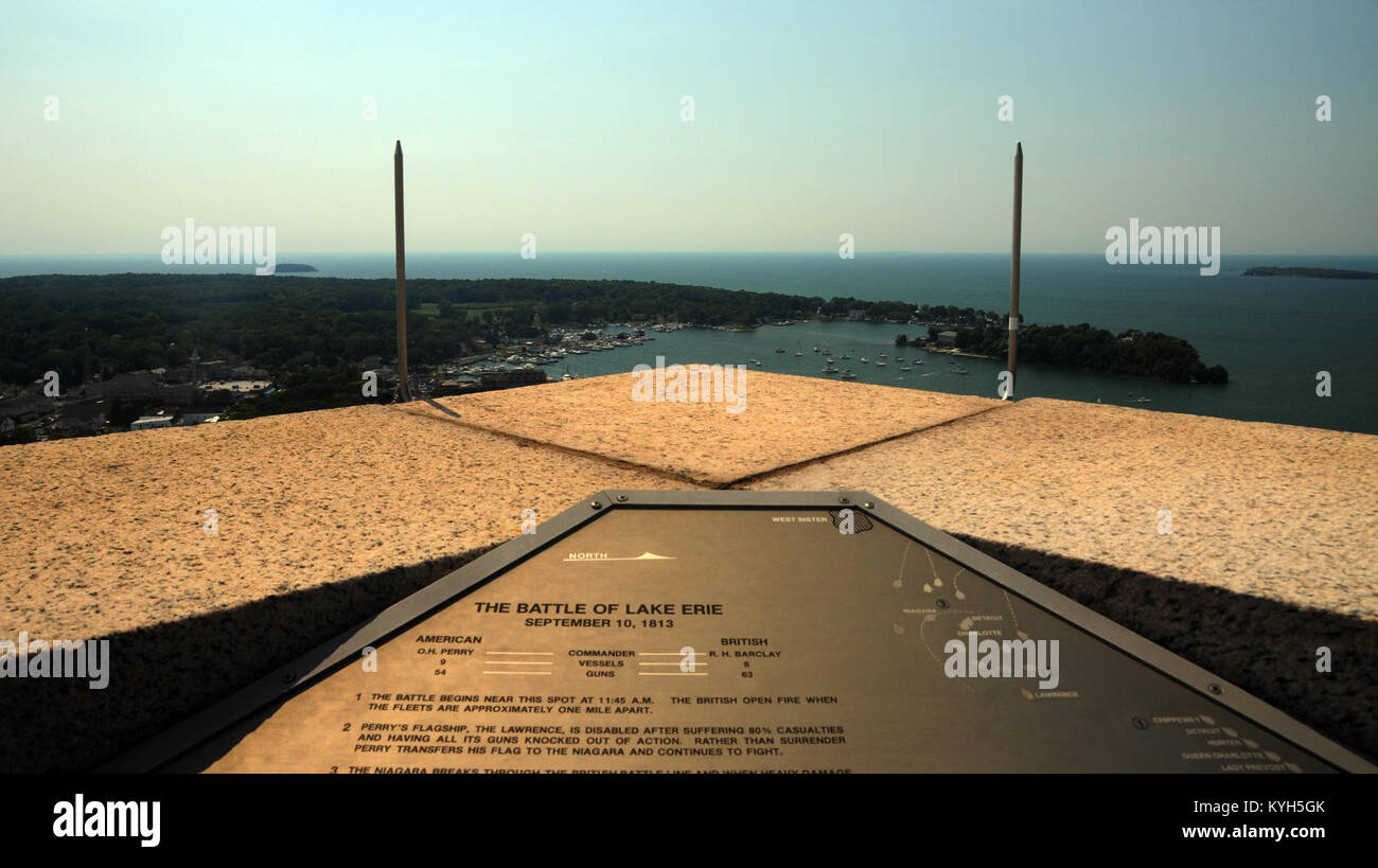 A view from atop Perry's International Peace Monument at Catawba Island in Put-in-Bay, OH. overlooking the site of the Battle of Lake Erie July 7, 2012.  Under the command of Master Commandant Oliver Hazard Perry, American forces forces fought against the British for control of the main water route to Canada during the War of 1812 spurred on by Perry's famous battle cry Don't give up the ship!  (Photo by: Sgt. David Bolton, Public Affairs Specialist, 133rd Mobile Public Affairs Detachment, Kentucky Army National Guard). Stock Photo