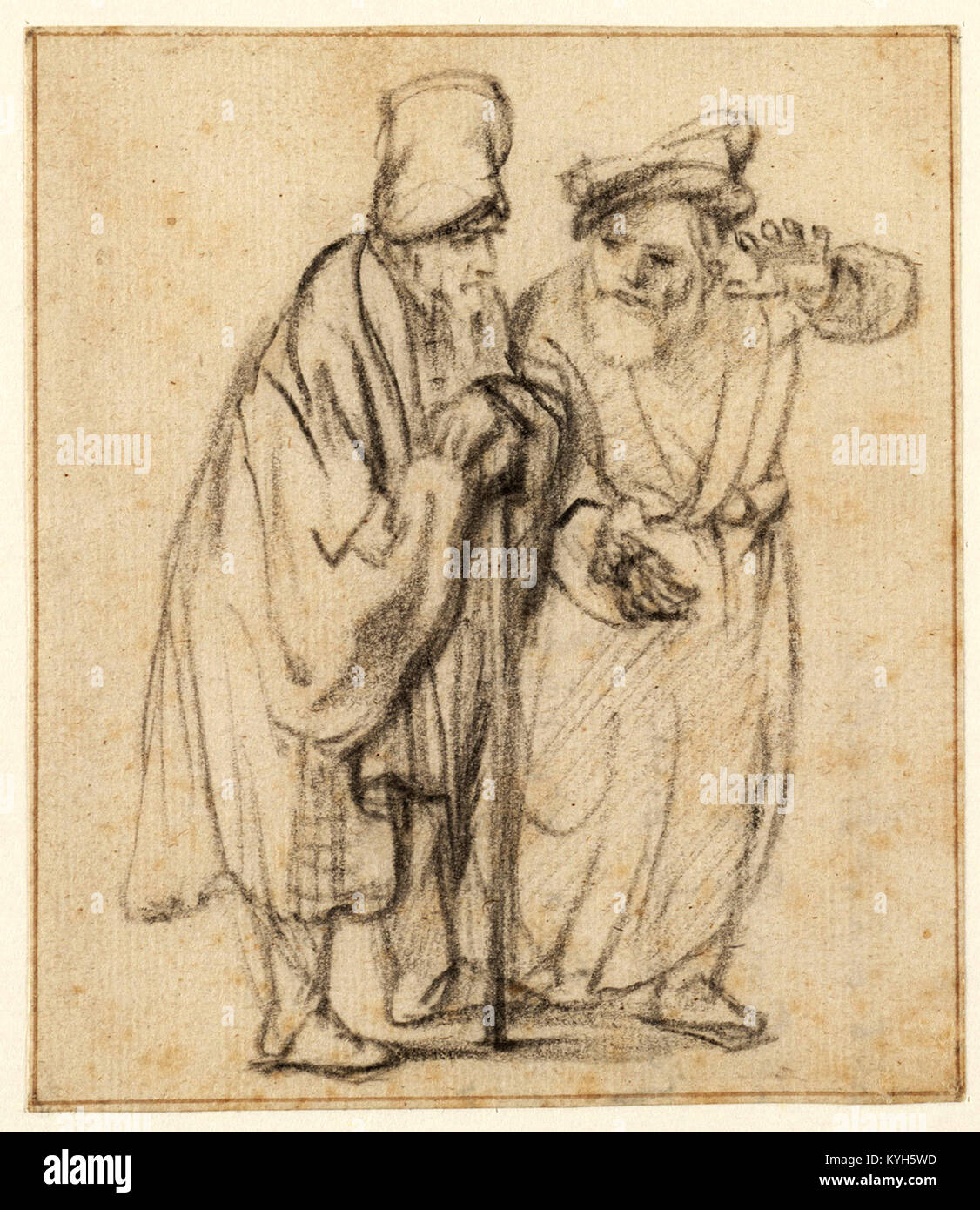 Two Old Men in Conversation by Rembrandt Stock Photo