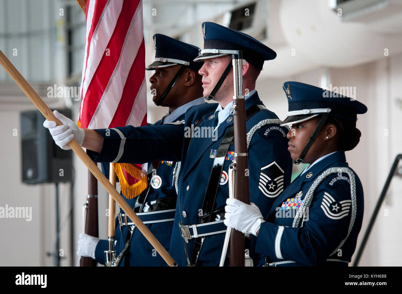 The Base Honor Guard presents the colors during a 123rd Airlift Wing ...