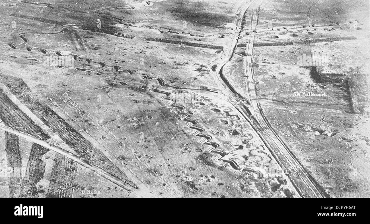 The Hindenberg line at Bullecourt at end of the War, Hindenburg Line, German defensive position of World War I Stock Photo
