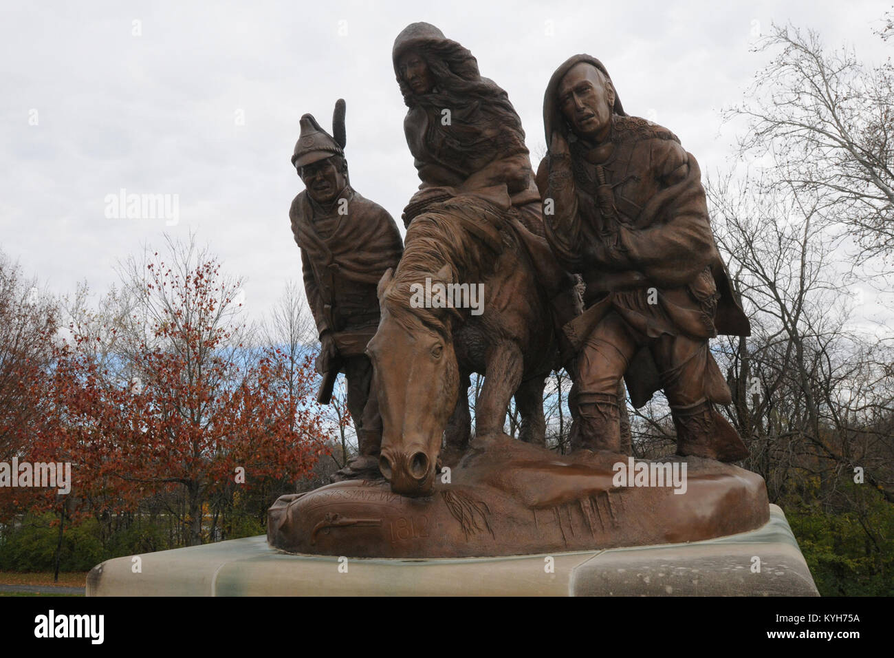 Mississinewa Memorial statue in Marion, Ind., depicting the travels of