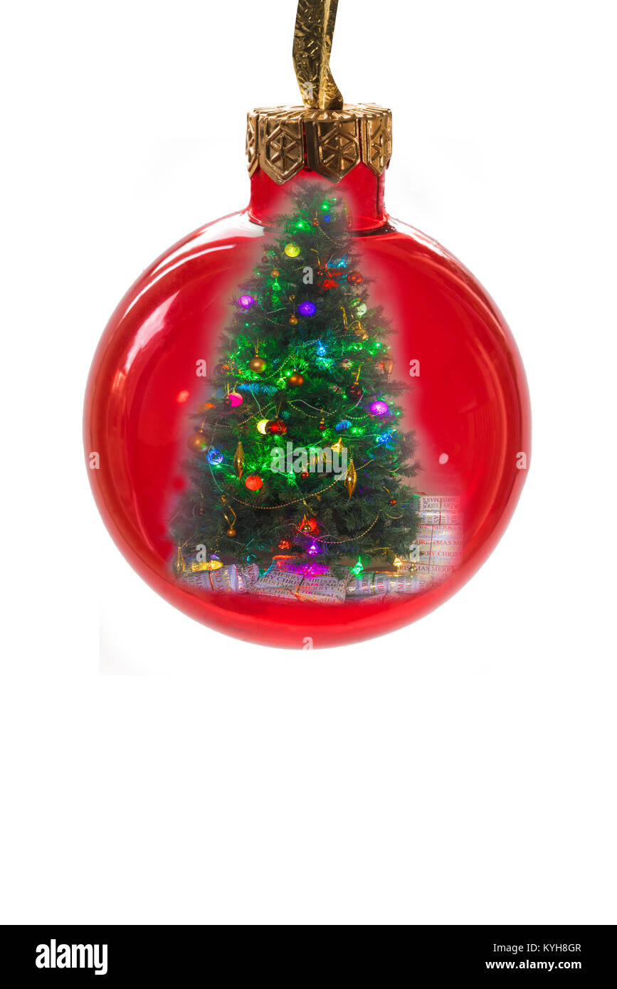 Christmas tree and red bauble. Stock Photo