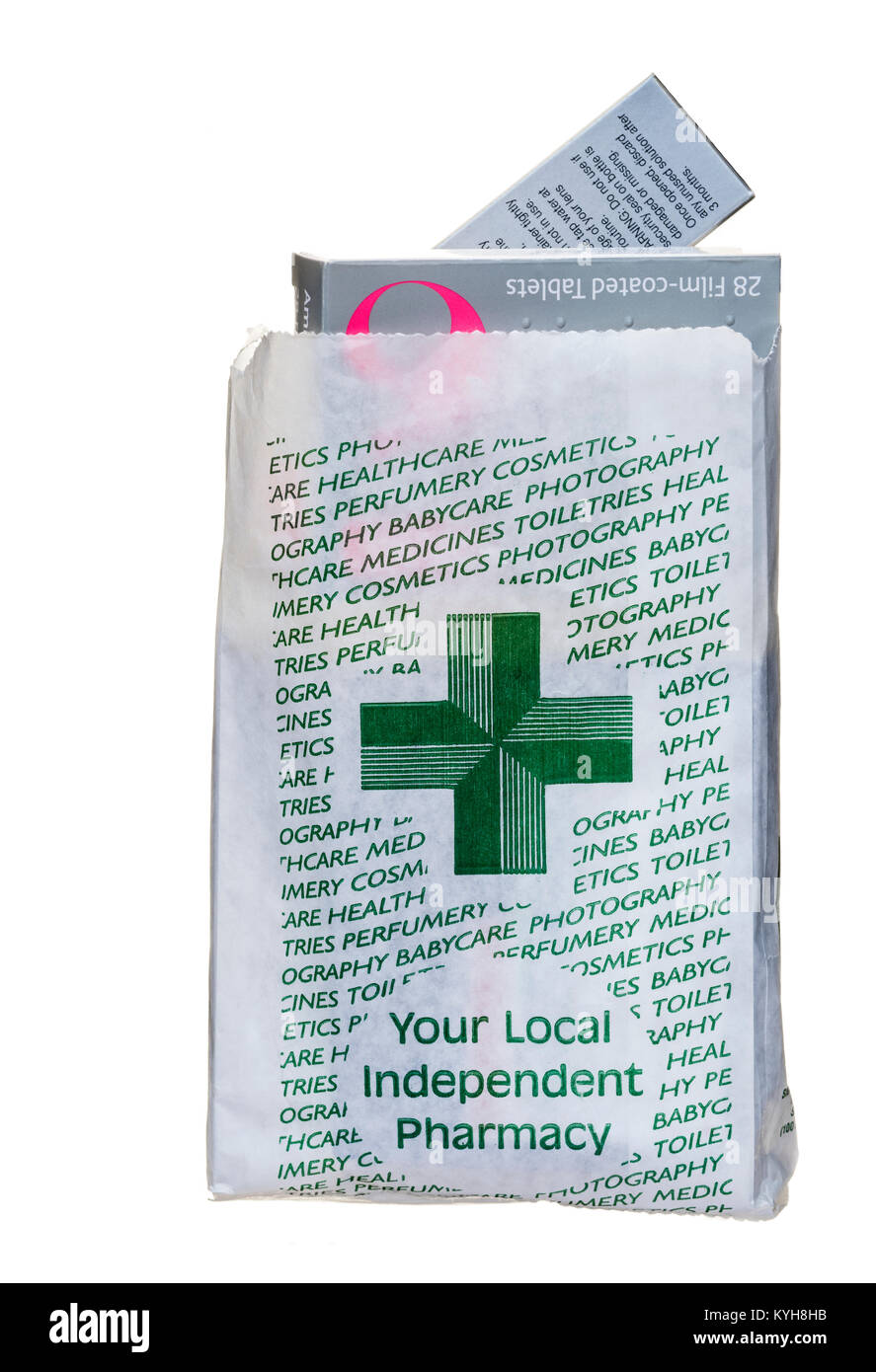 Pharmacy paper bag full of medication. Drugs healthcare. Stock Photo