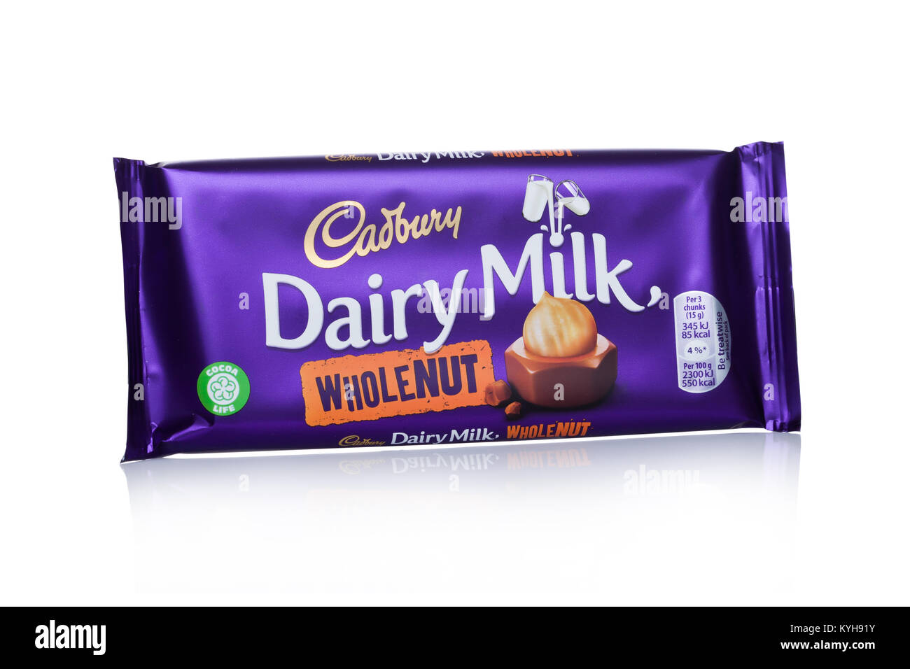 LONDON, UK - JANUARY 10, 2018: Cadbury Dairy Milk chocolate with nuts ...