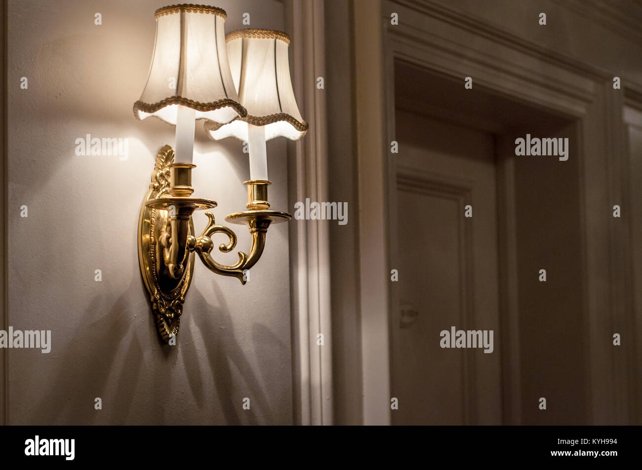 Titanic- First class corridor, detail of a decorative lamp. Stock Photo