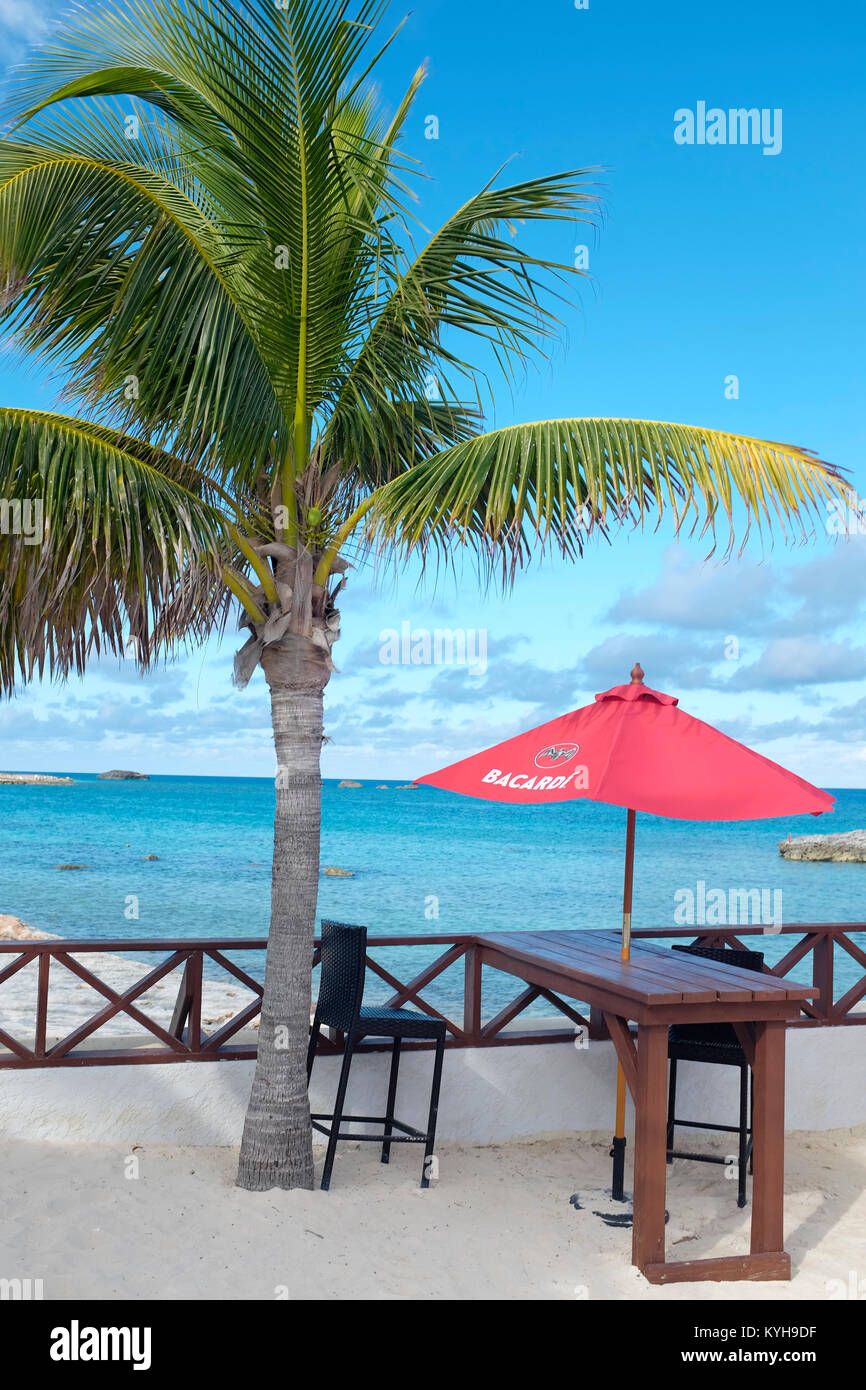 Bacardi Parasols at Beach Bar on the Beach at Great Stirrup Cay, The