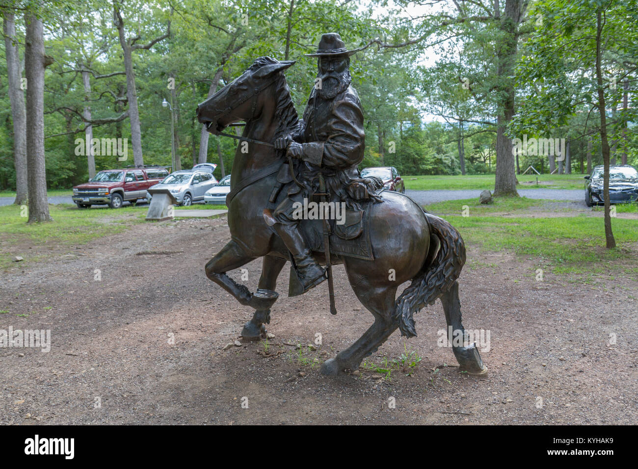 Equestrian statue of Confederate General James Longstreet on Hero in Pitzer Woods, Gettysburg National Military Park, Pennsylvania, United States. Stock Photo