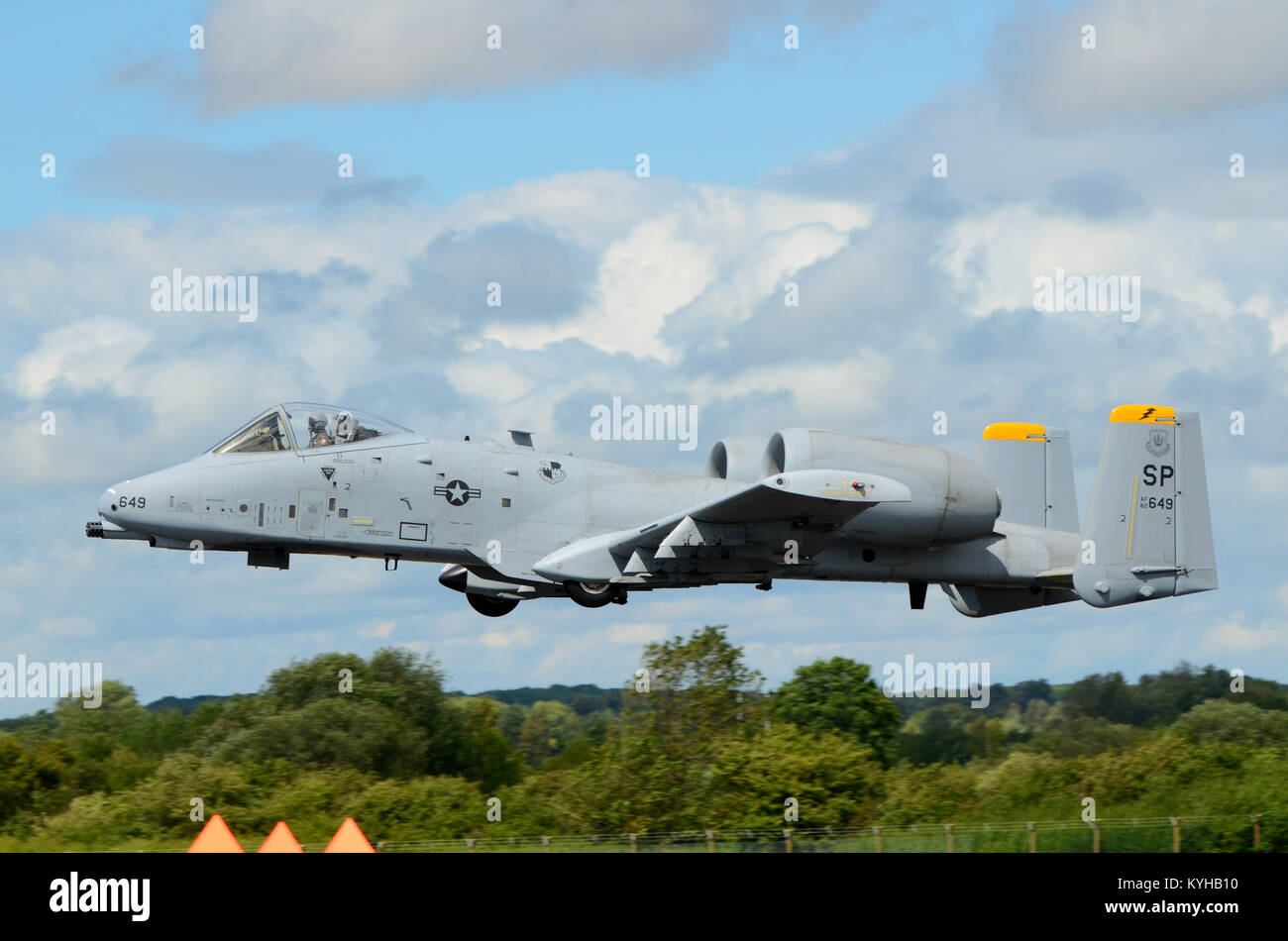 Fairchild Republic A-10 Thunderbolt II is an American twin-engine straight wing jet aircraft developed for tank busting ground attack Stock Photo