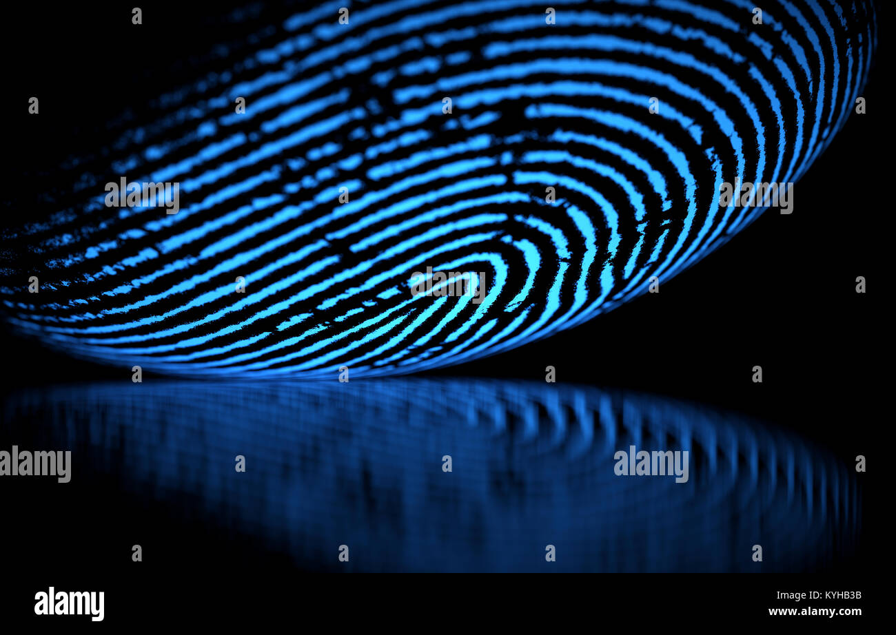 3D illustration. 3D holographic fingerprint on black background Stock Photo