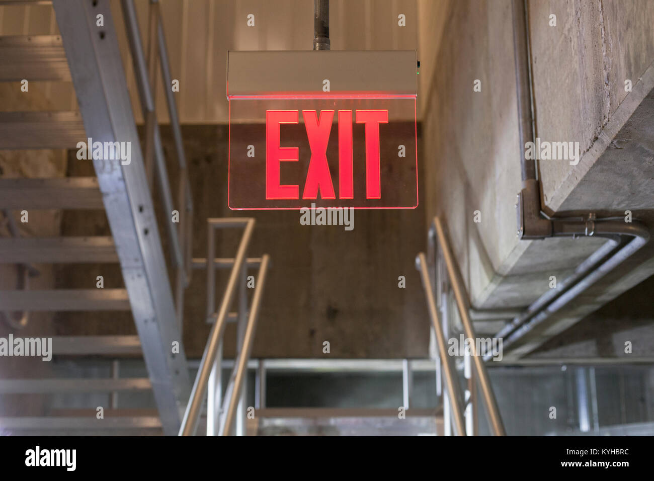 Exit sign in water treatment plant Stock Photo