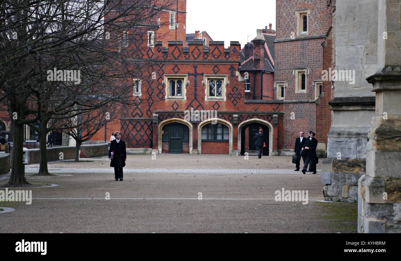 Tudor Buildings of Eton College with eton pupil and teachers walking in front. Stock Photo
