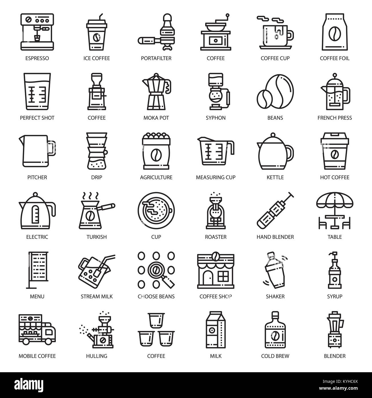 coffee's equipment icon set, isolated on white background Stock Vector