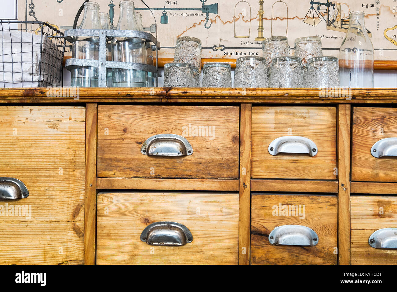 Swedish Antique Pine Sideboard Cabinet With Drawers With Metal