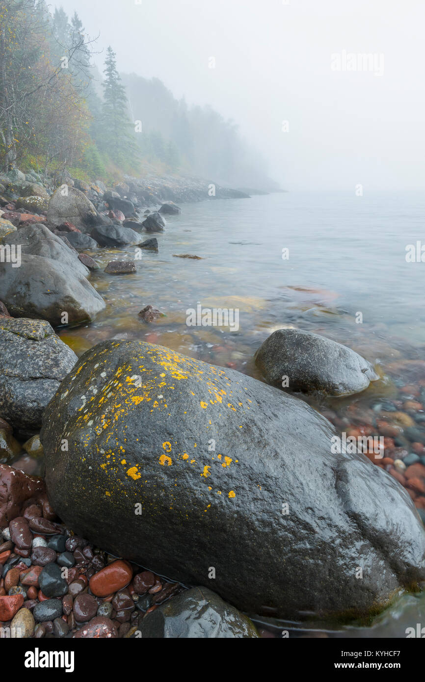 Fog along north shore of Lake Superior. Sugarloaf Cove, Cook County, MN, USA, September, by Dominique Braud/Dembinsky Photo Assoc Stock Photo