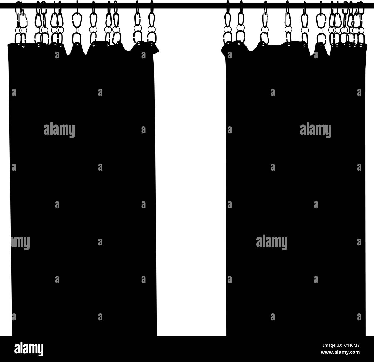 Editable vector silhouette of two hanging shower curtains Stock Vector