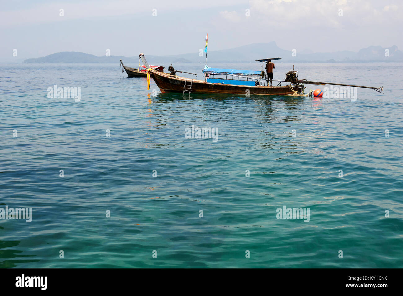 Longtail Boats at Poda Island, Railay, Krabi Provence, Thailand on the shore of the Adaman Sea Stock Photo