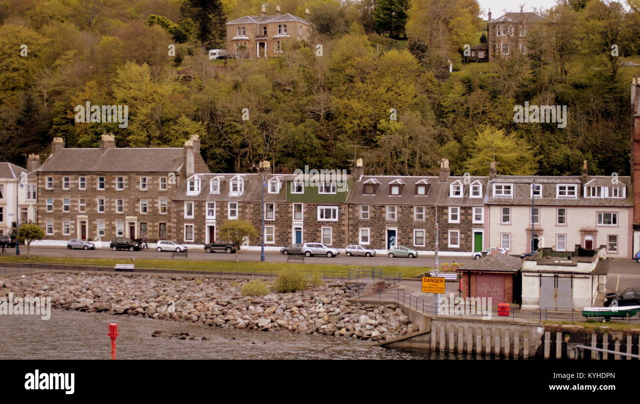 panoramic Rothesay harbour bay,isle of Bute view mount stuart road  from the sea ferry of the island United Kingdom Stock Photo