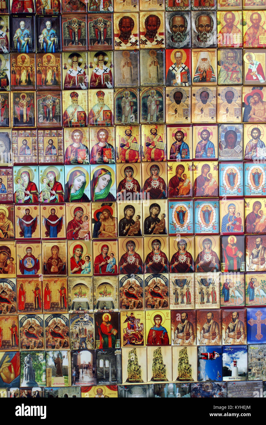 Christian icons on the plate in Demre, Turkey Stock Photo