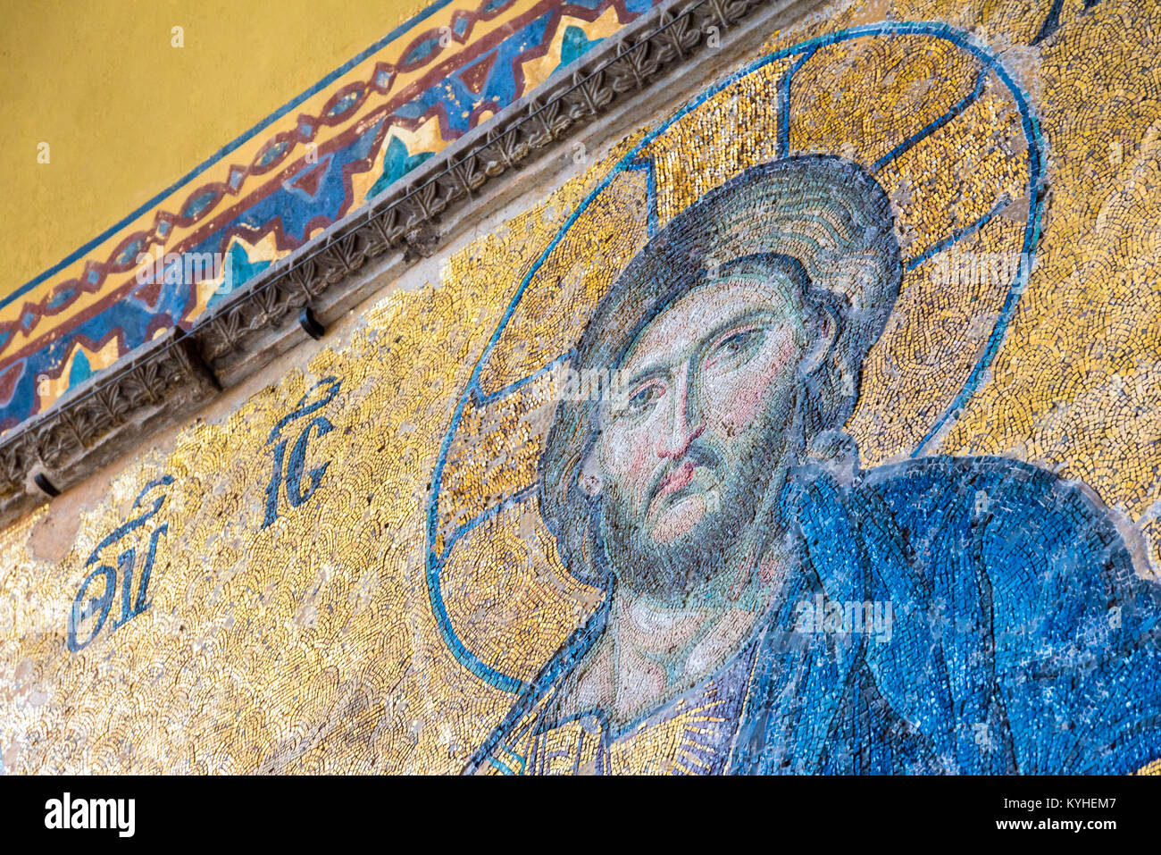 Jesus Christ Pantocrator,Detail from deesis Byzantine mosaic in Hagia Sophia,Greek Orthodox Christian patriarchal basilica,church.Istanbul, Turkey,Mar Stock Photo