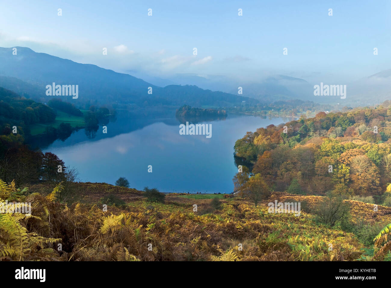 Grasmere Lake in Autumn viewed from Loughrigg Terrace, English Lake District National Park, Cumbria, England, UK Stock Photo