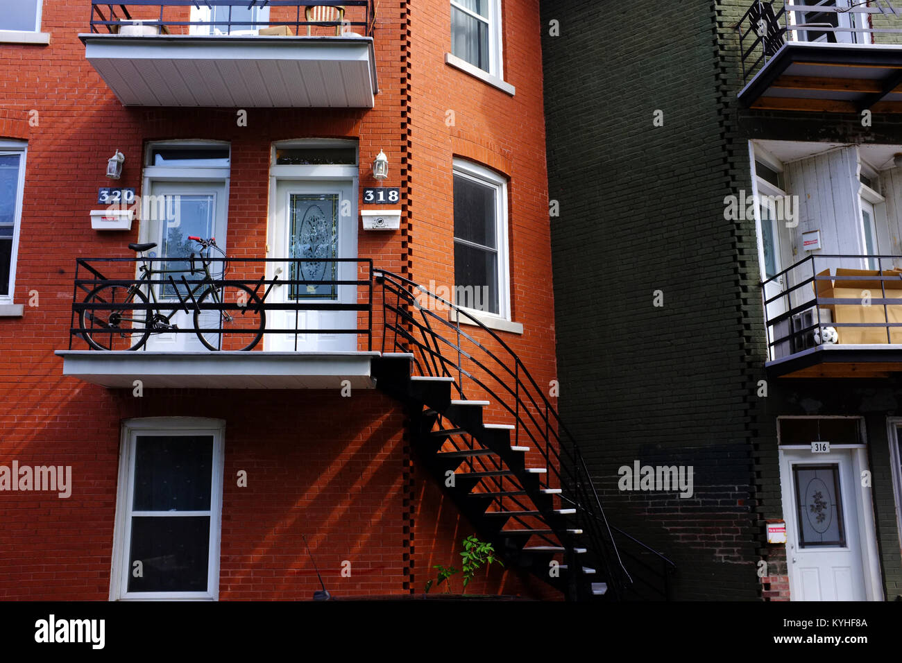 Outside spiral stairs in the Plateau neighbourhood of Montreal in Canada. Stock Photo
