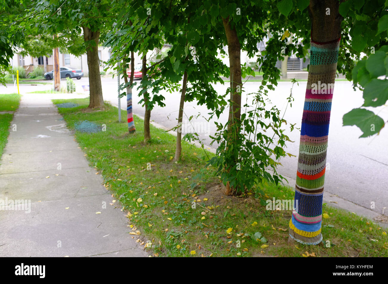 Yarn bombing in the Canadian city of London, Ontario. Stock Photo