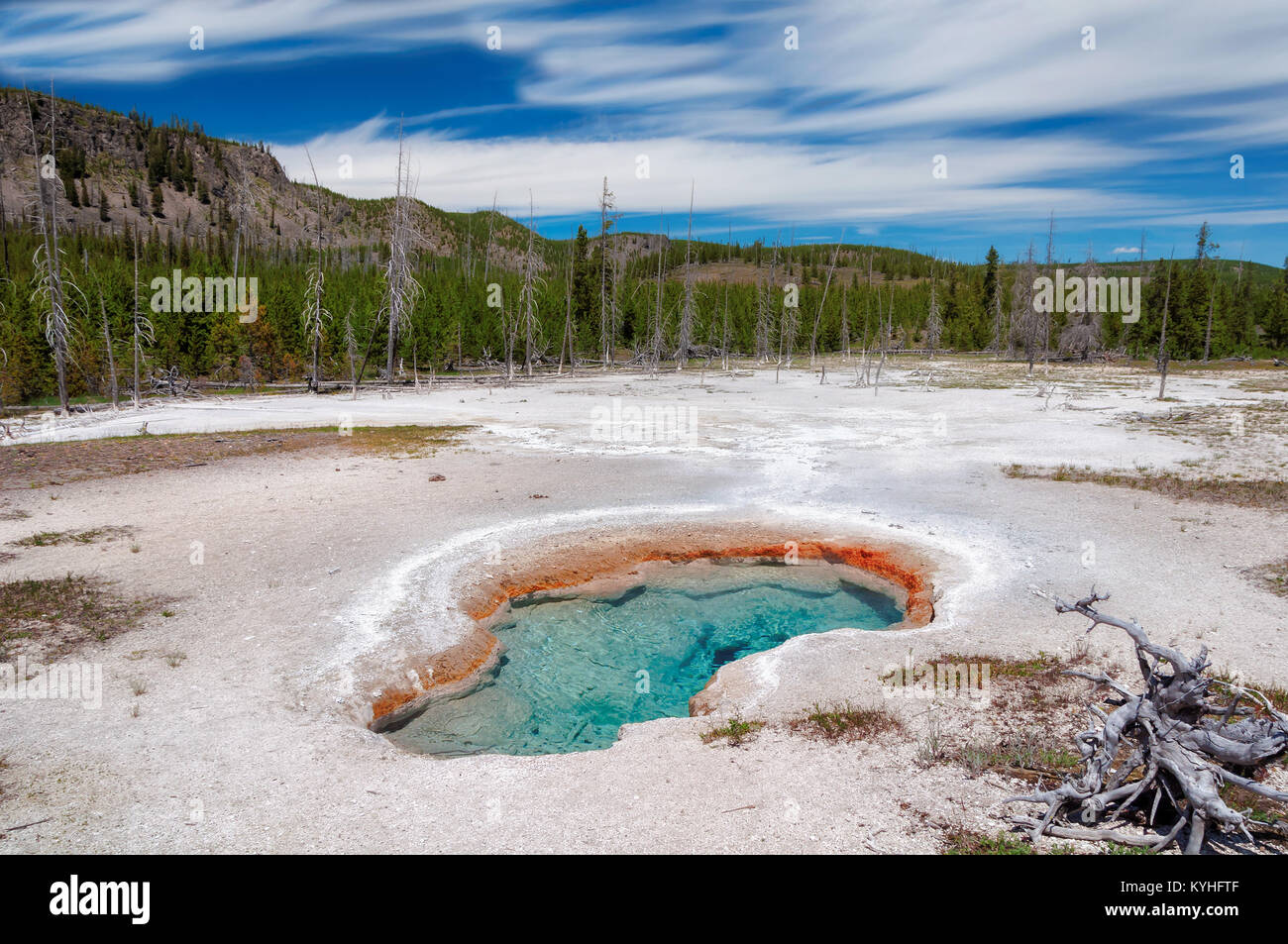 Blue Geyser Pool at Yellowstone Lake in Yellowstone National park,  Wyoming. Stock Photo