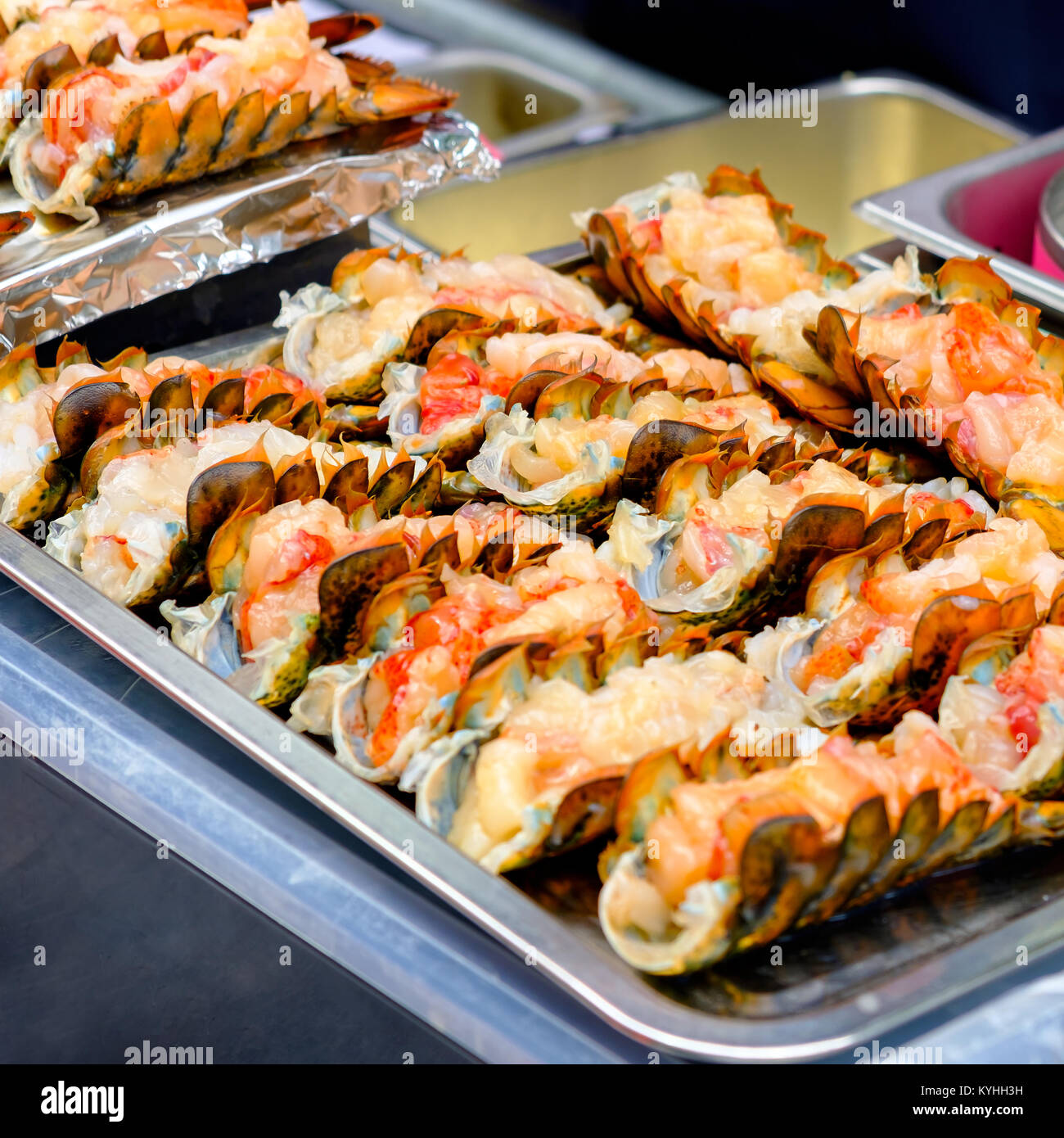 Lobster meat along with the cheese grilling (Korean street food Stock