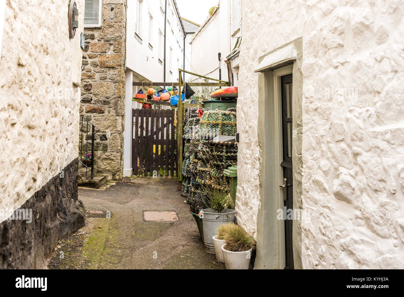Mousehole - Abbey Place a quaint alleyway in Mousehole Village Cornwall. Stock Photo