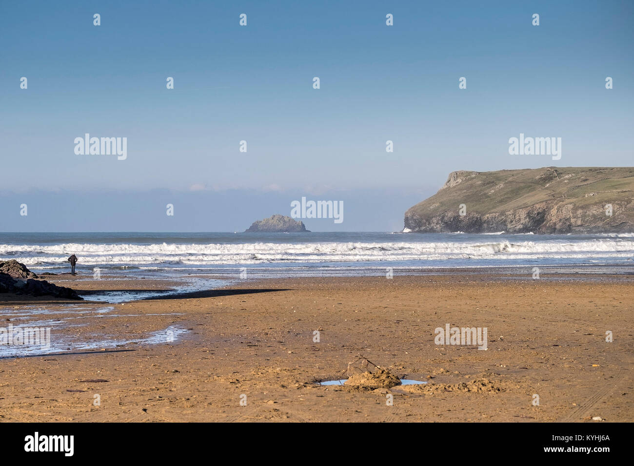 Polzeath - Polzeath Beach on the North Cornwall Coast. Stock Photo
