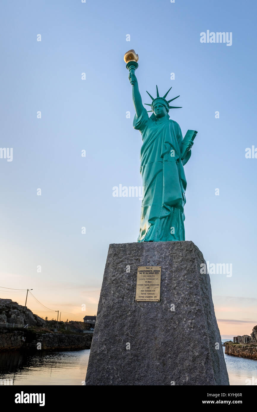 Visnes, Norway, January 9, 2018: Replica of the Statue of Liberty in Norway, Europe. In Visnes on the Island Karmoy near Haugesund. Stock Photo