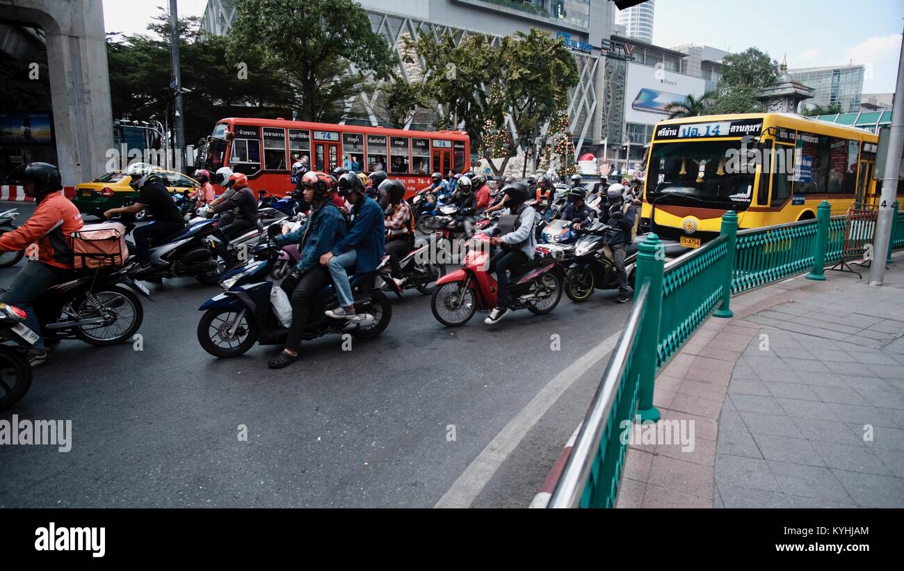 Transportation Traffic Ratchaprasong Intersection Phloen Chit, Rama I, and Ratchadamri Roads Center of  Bangkok Thailand South East Asia Stock Photo