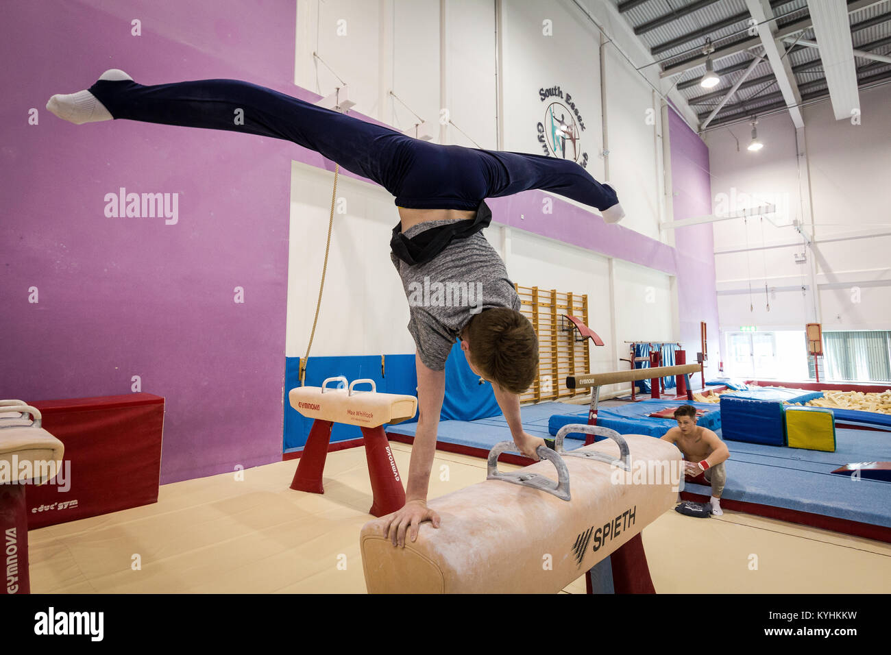 Gymnastics at Basildon Sporting Village, Essex UK. Home to the South Essex Gymnastics Club & Olympic champion Max Whitlock Stock Photo