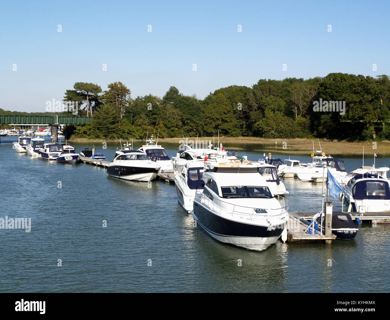 Yacht berths along River Hamble in Bursledon, Hampshire, England, UK Stock Photo