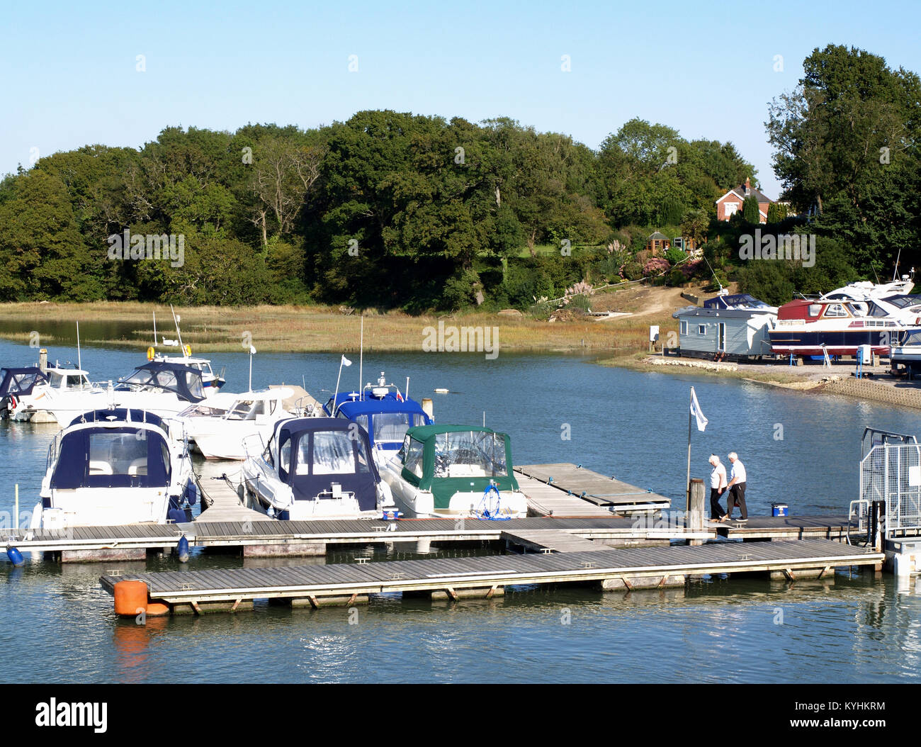 Yacht berths along River Hamble in Bursledon, Hampshire, England, UK