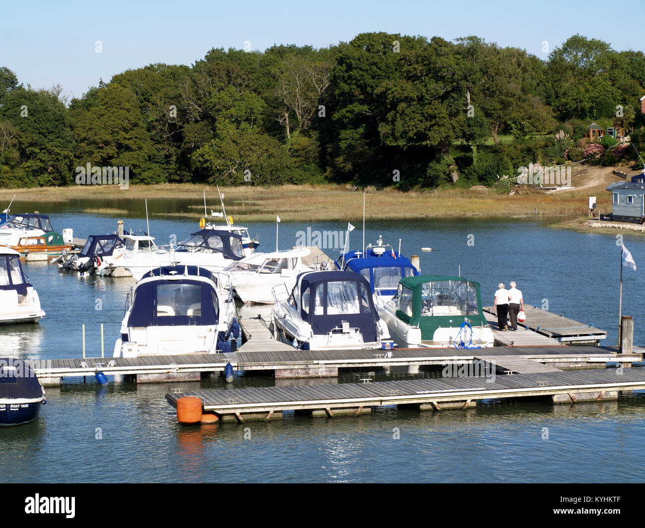 Yacht berths along River Hamble in Bursledon, Hampshire, England, UK