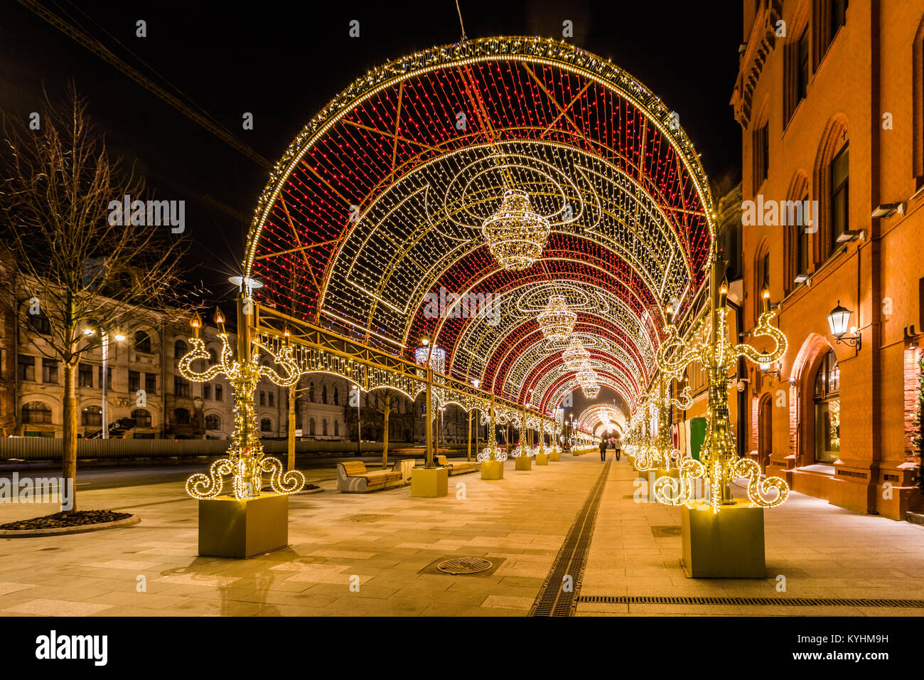 Moscow New Year 2018 festive decorations Stock Photo