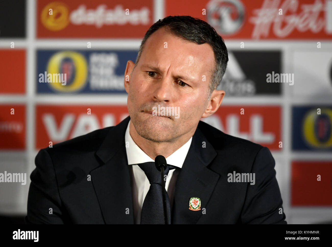 New Wales manager Ryan Giggs during a press conference at Hensol Caste, Vale Resort, Hensol. Stock Photo