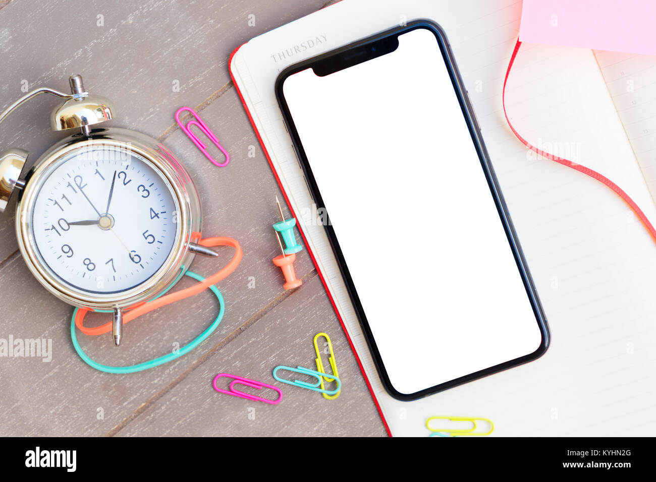 Notebook Open. Phone open notebook and phone Stock Photo - Alamy