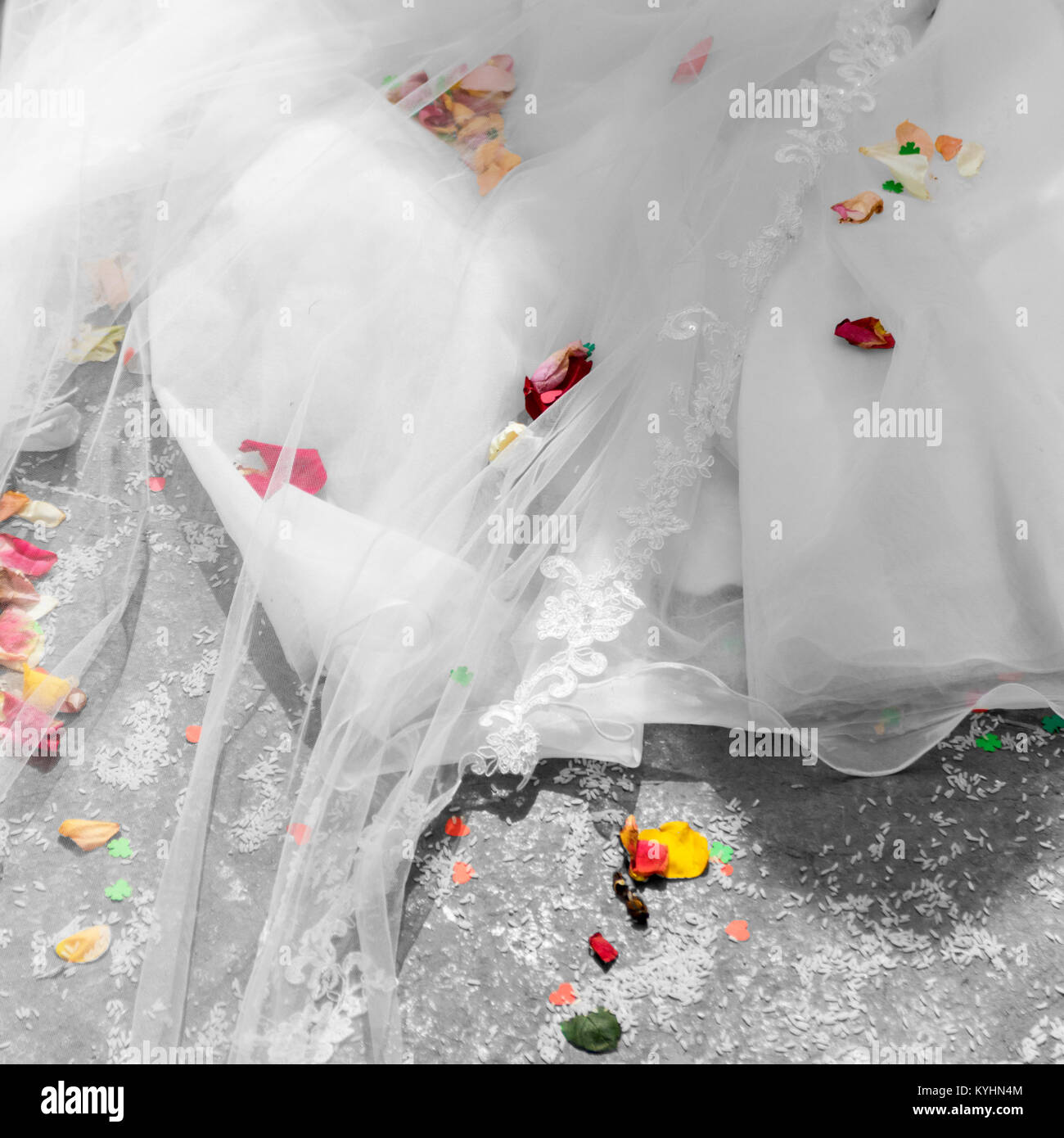 Wedding dress and Confetti Stock Photo Alamy